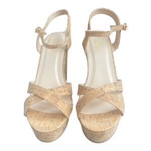Lulu's Cork Wedge Strappy Heels Size 8 Women's-NWOT-In Natural Cork Tan